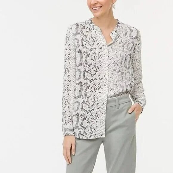 J Crew, Size XS Black, Gray, White Snake Print Button Down Blouse, NEW - Picture 15 of 15